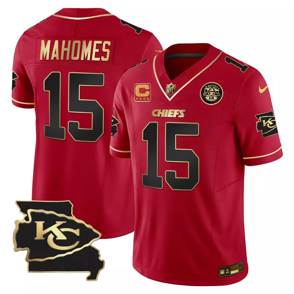 Patrick Mahomes 15 Chiefs Jersey Red Men NFL Black Gold Vapor Limited All Stitched