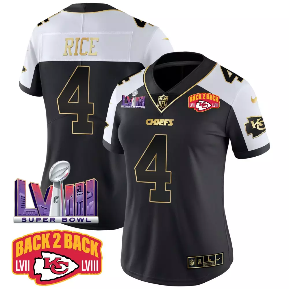 Rashee Rice 4 Chiefs Jersey Black Super Bowl Lviii Champions To 2023 Men White Gold
