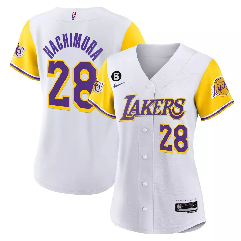 Rui Hachimura 28 Jersey White Los Angeles Lakers Women Purple Yellow All Stitched
