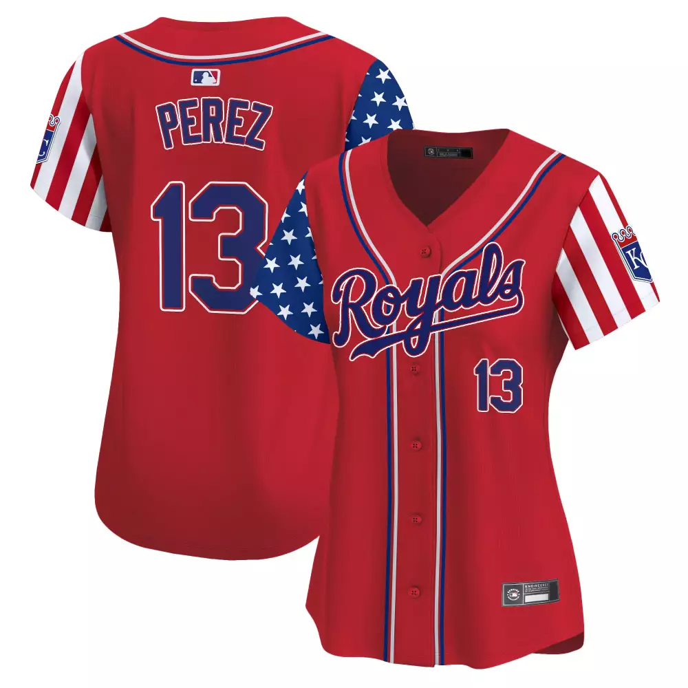 Perez Independence 13 Royals Jersey Red American Flag 2023 Men Custom Design Blue