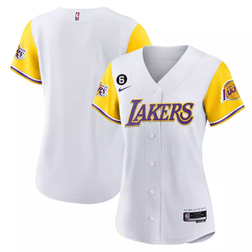 Custom Los Angeles Lakers 6 Jersey White Women Purple Yellow Stitched