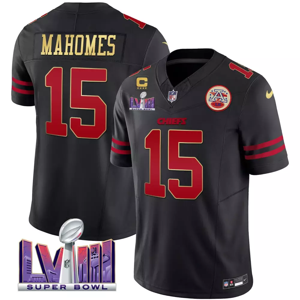 Patrick Mahomes 15 Chiefs Jersey Black Super Bowl Lv 2021 Men Red Gold Vapor All