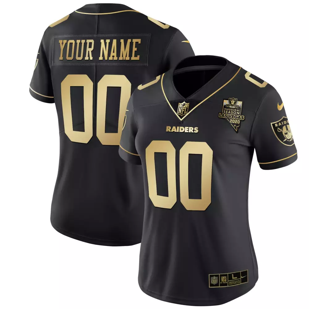 Custom Raiders Jersey Black Inaugural Season 2020 Women Replica Gold Stitched
