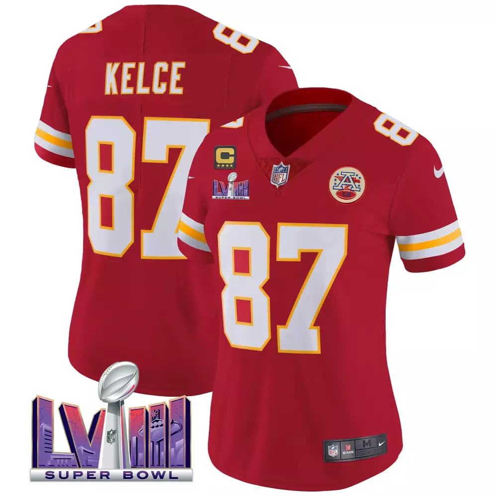 Travis Kelce 87 Jersey Red Super Bowl Lvii Champions Kansas City Chiefs Captain 'c'