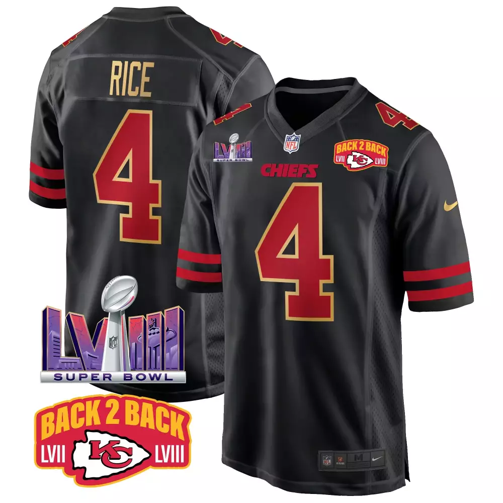 Rashee Rice 4 Chiefs Jersey Black Super Bowl Champions Lviii Lvii Men Game Red Gold