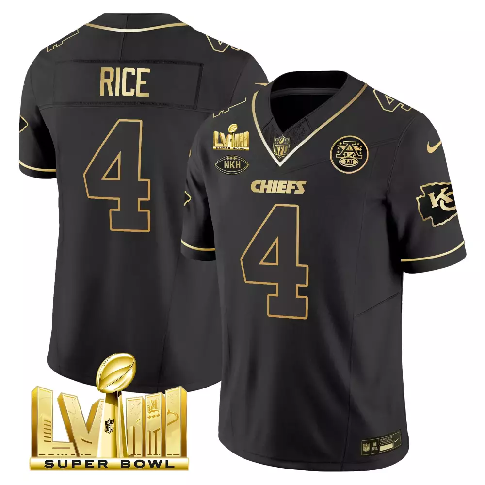 Rashee Rice 4 Chiefs Jersey Black Super Bowl Lviii Nkh Men Replica Gold Vapor v3
