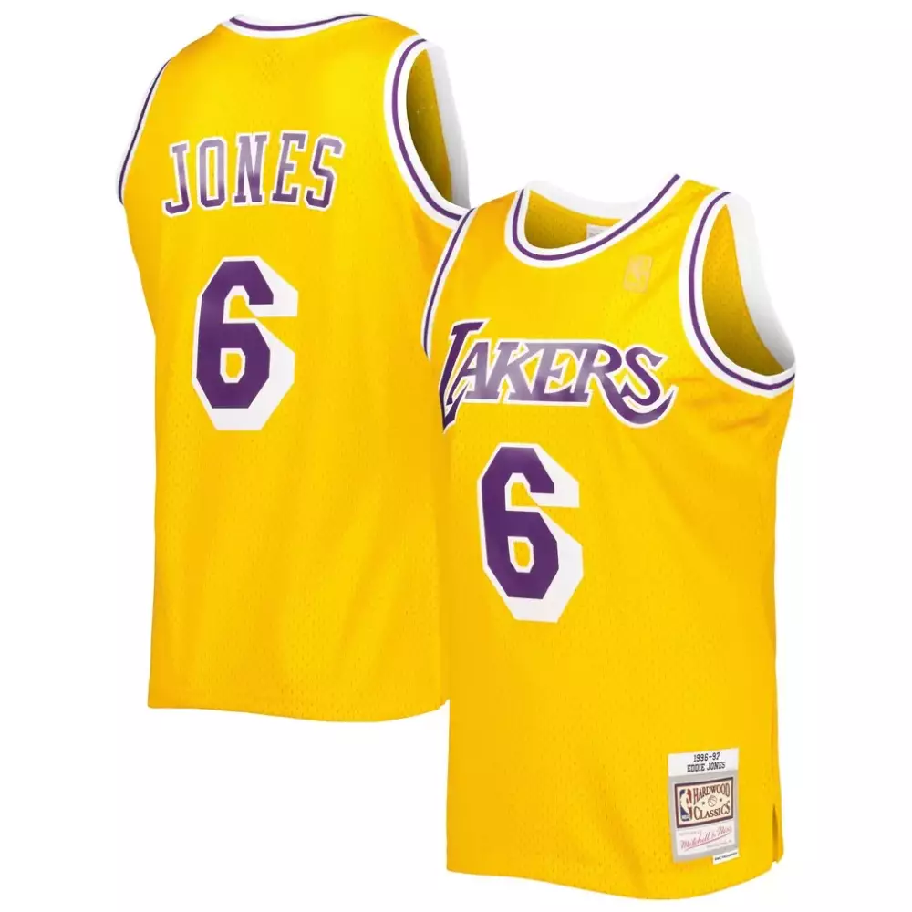 Jones 6 Lakers Jersey Yellow 1996-97 Mitchell Ness Hardwood Classics Men Purple White