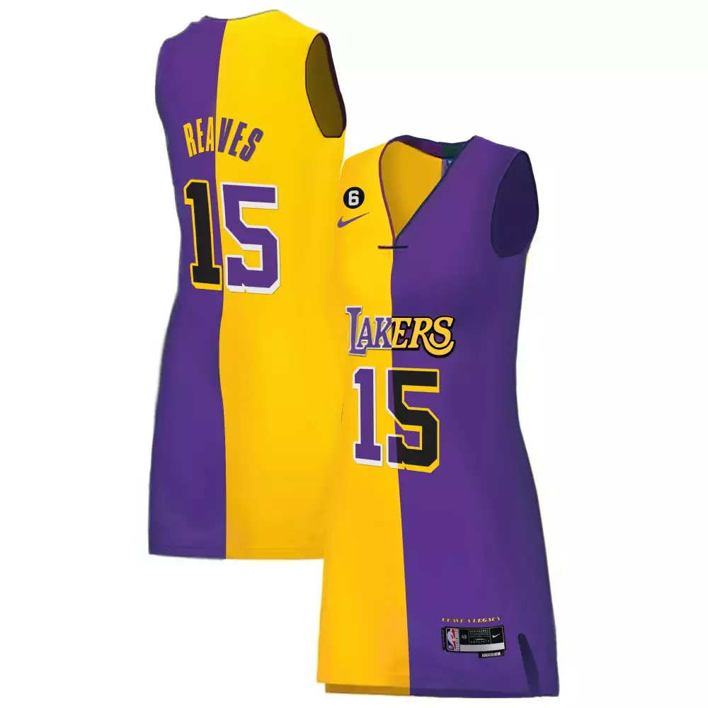 Austin Reaves 15 Lakers Jersey Purple Women Split-color Split Yellow All Stitched