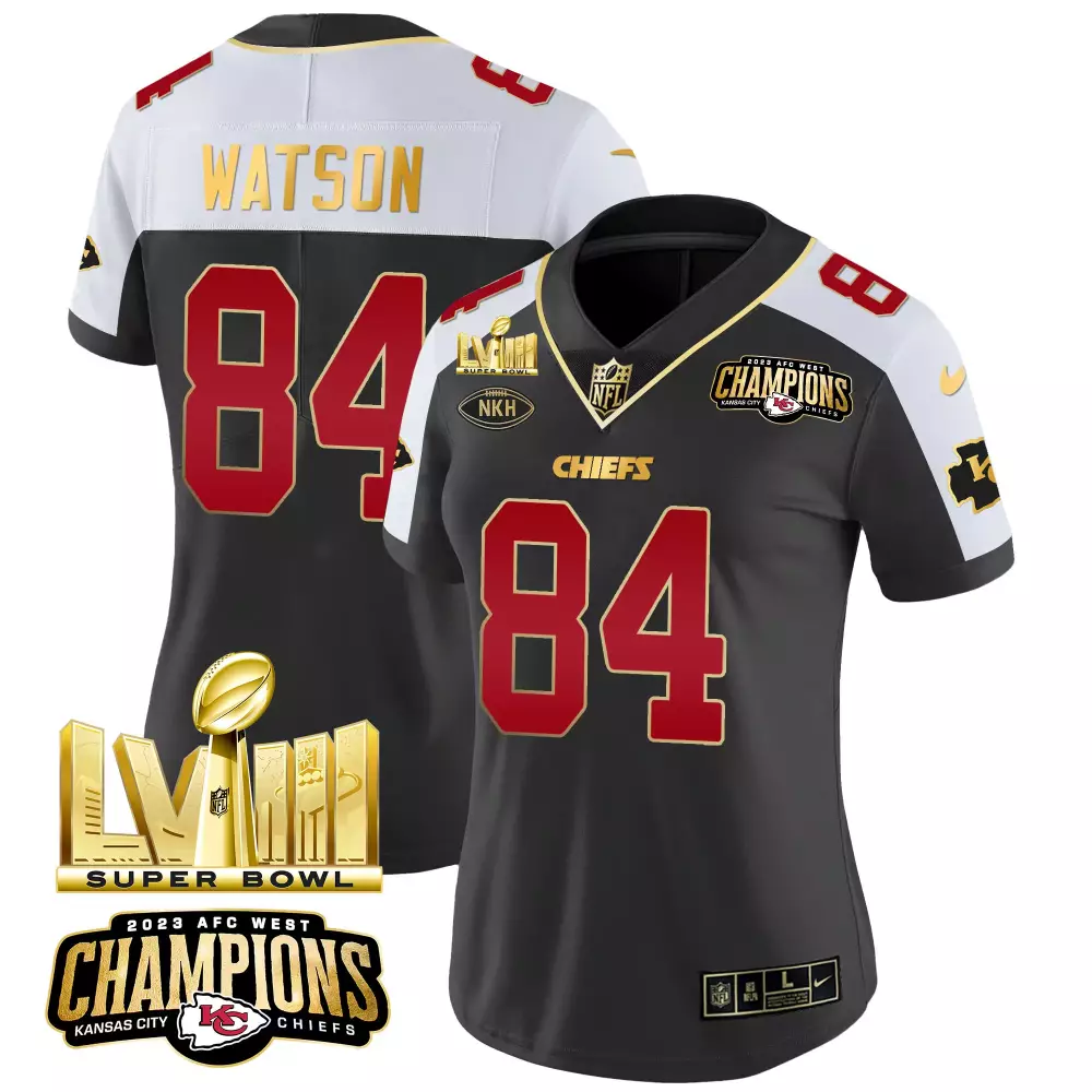 Tre Watson 84 Chiefs Jersey Black Super Bowl Lvii Champions 2023 AFC West Women Player