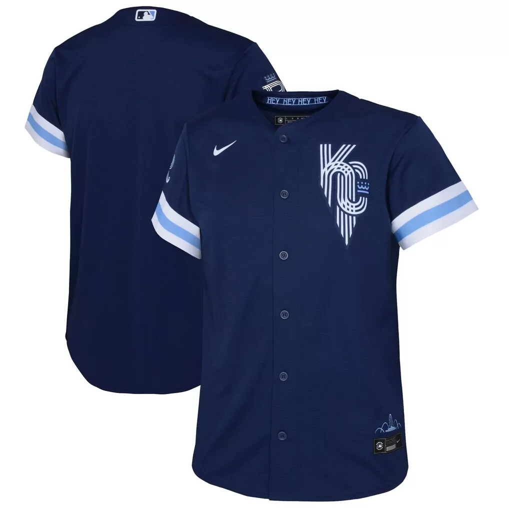 Custom Kansas City Royals Jersey Navy Connect Men Light Blue White Replica