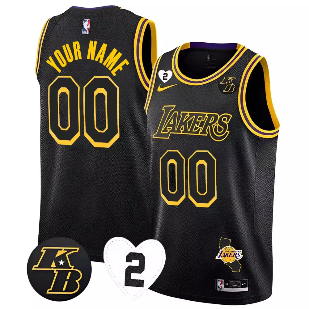 Custom Los Angeles Lakers Jersey Black Kobe Bryant Memorial 2023 Men NBA Yellow Purple