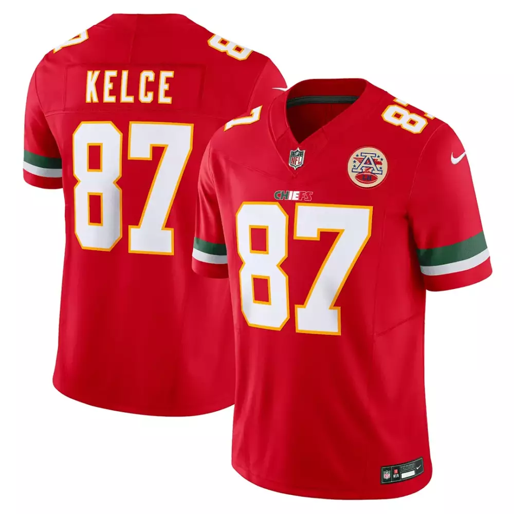 Travis Kelce 87 Jersey Red Kansas City Chiefs Men Authentic White Green Vapor Limited