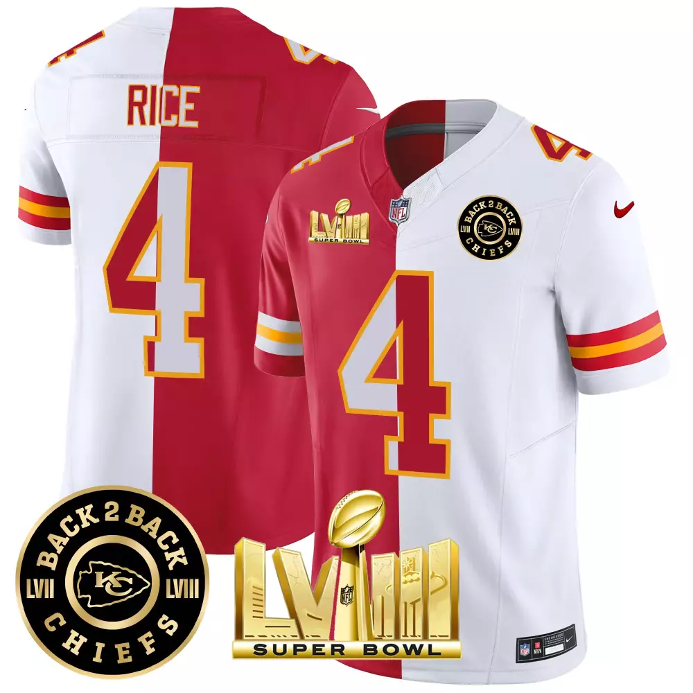 Rice Lviii 4 Kansas City Chiefs Jersey Red Super Bowl Champions Lvii 2023 Men Split