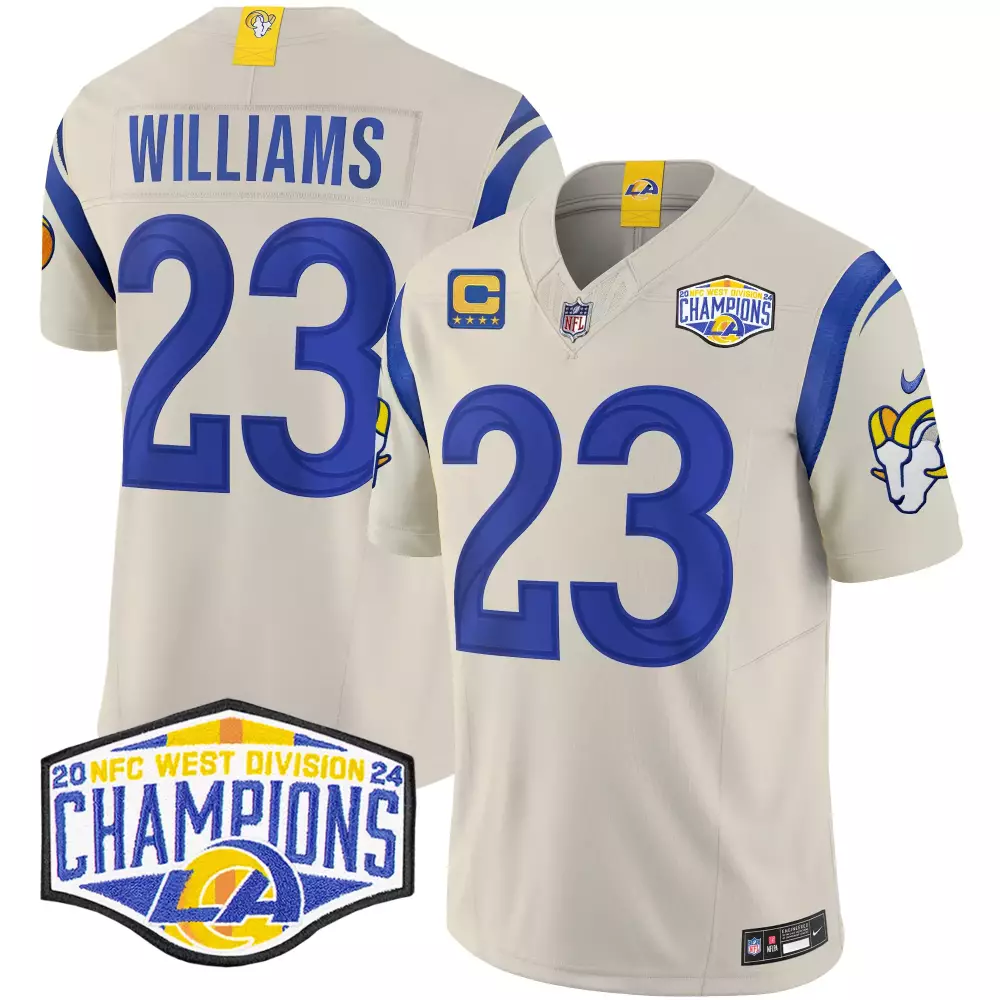 Kyren Williams 23 Rams Jersey Cream 2020 NFC West Division Champions Men Blue Yellow