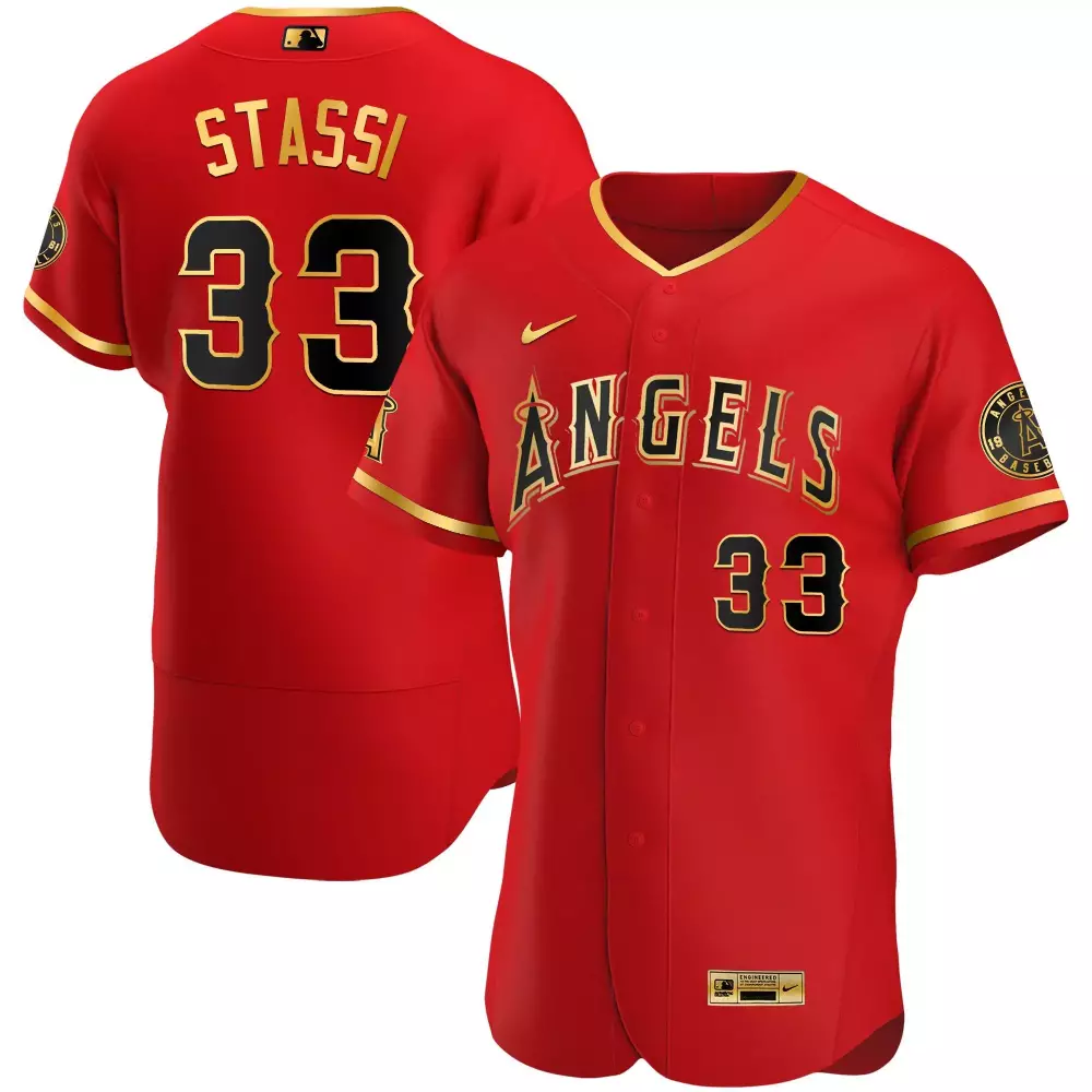 Max Stassi 33 Angels Jersey Red 1961 Gold Black All Stitched