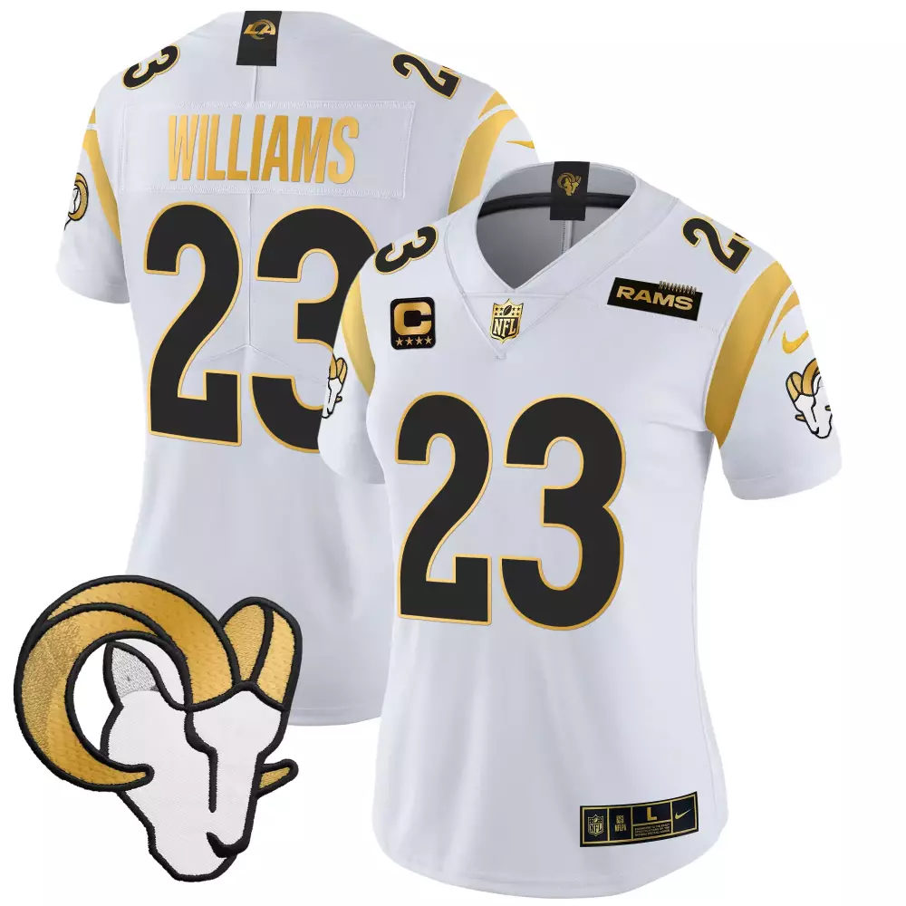 Kyren Williams 23 Rams Jersey White Women Replica Alternate Gold Black Vapor Limited
