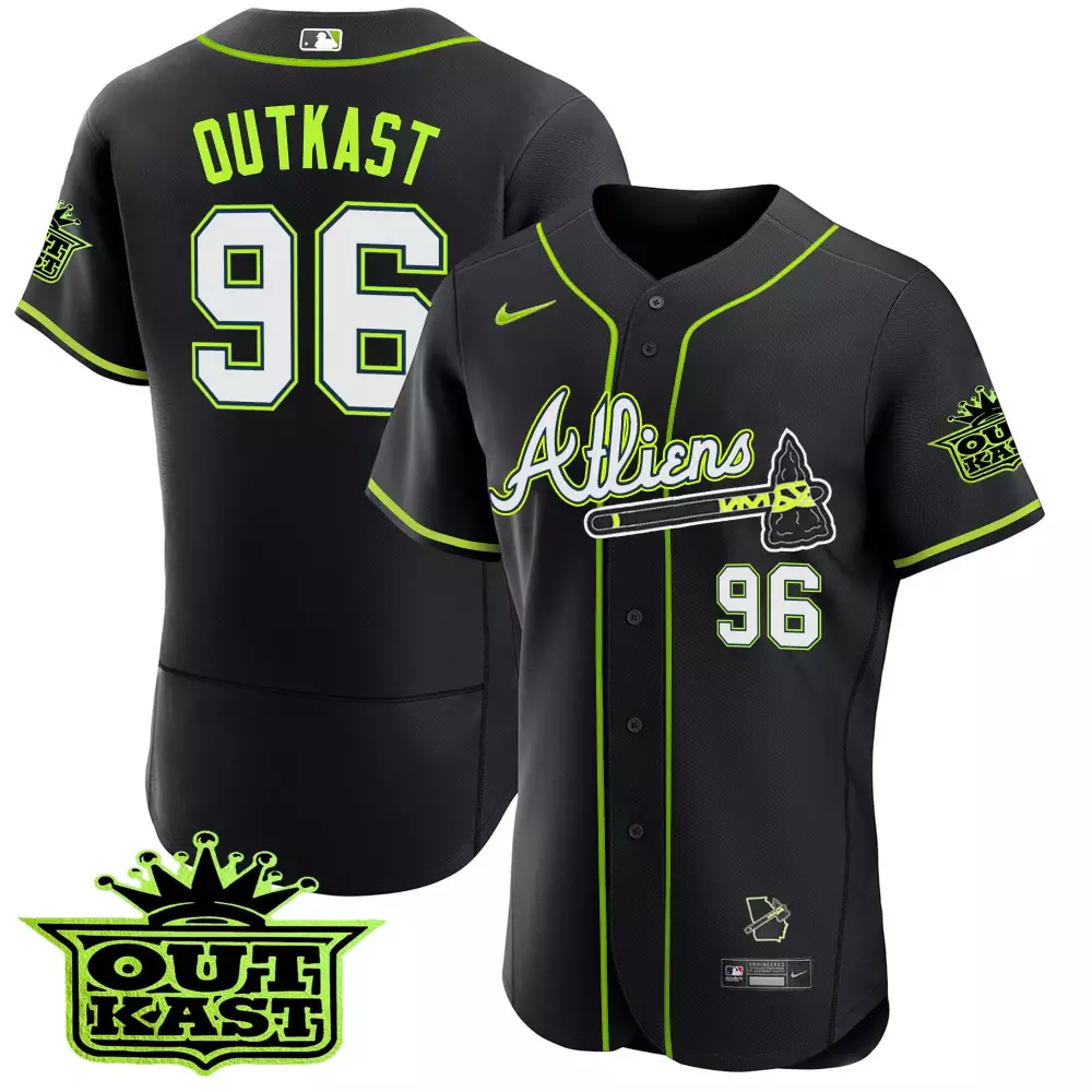 Outkast Athliens 96 Jersey Black X Atlanta Braves Georgia Outline Men Alternate Neon Green