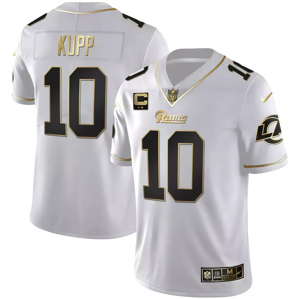 Cooper Kupp 10 Rams Jersey White Men Black Gold Stitched