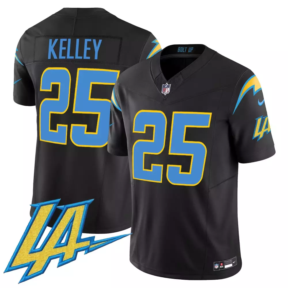 Joshua Kelley 25 Jersey Black Los Angeles Chargers Men Blue Yellow Vapor Limited