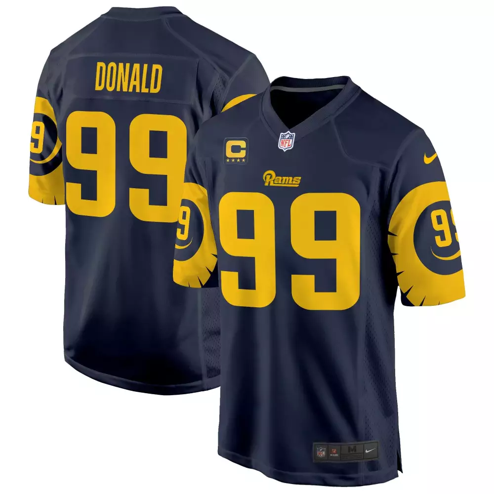 Aaron Donald 99 Rams Jersey Navy Blue Men Standard Yellow Game All Stitched