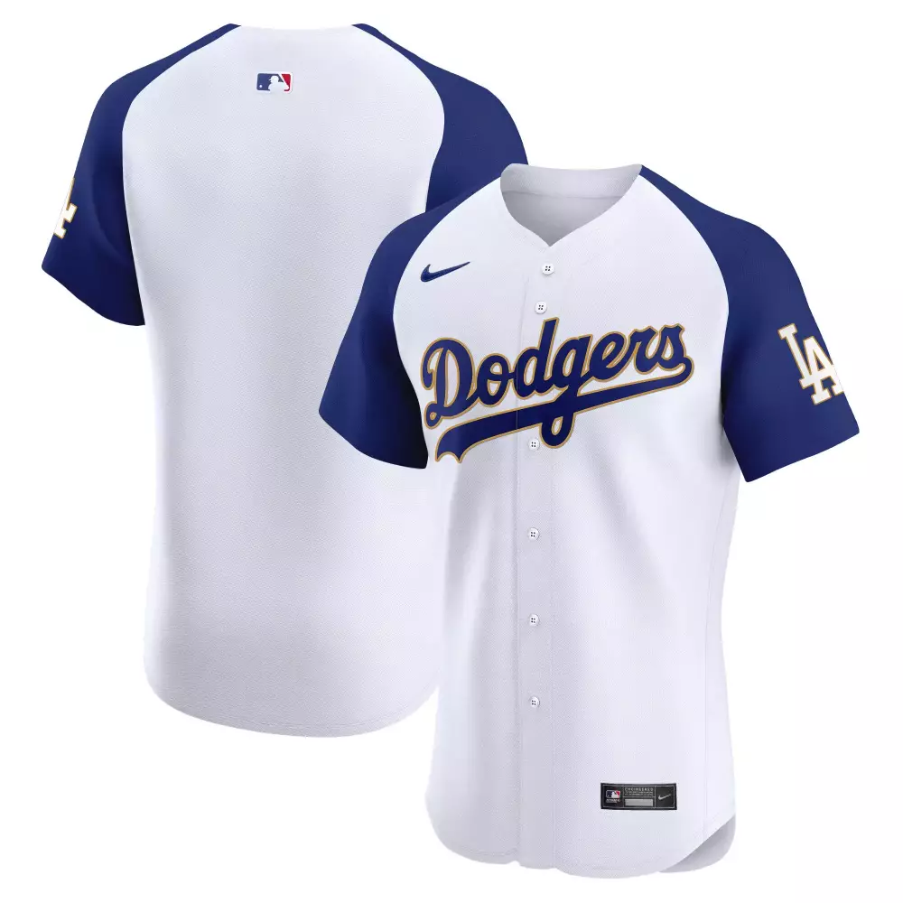 Los Angeles Dodgers Jersey White Men Royal Blue Gold Alternate Premier Elite All