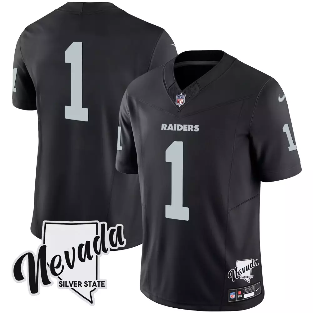 Custom Raiders 1 Jersey Black Replica Silver Vapor All Stitched