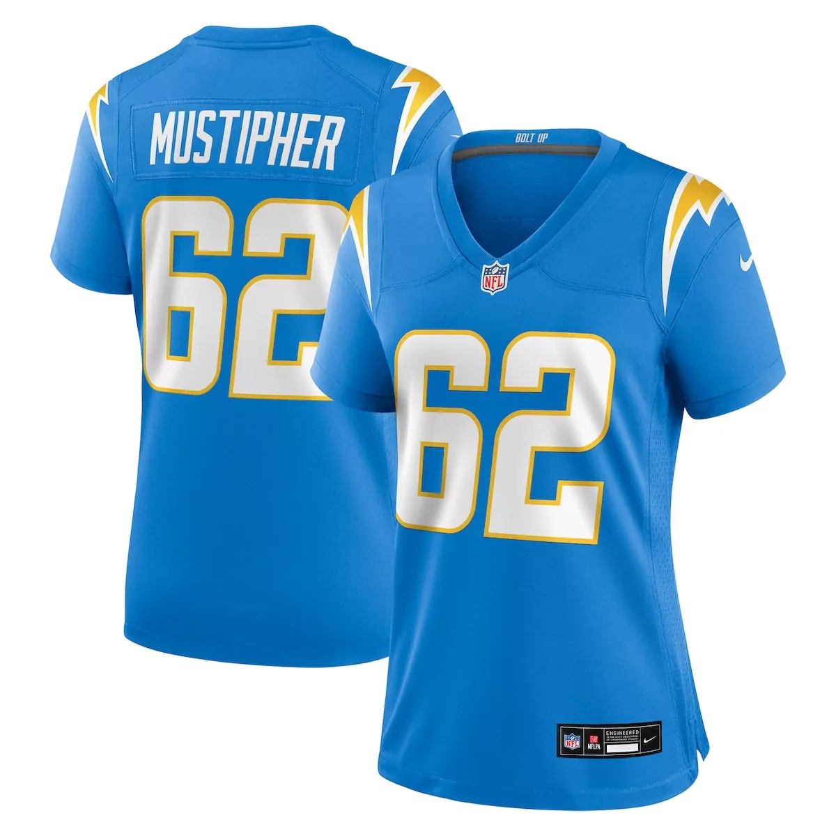 Pj Mustipher 62 Jersey Blue Los Angeles Chargers NFL White Yellow Game