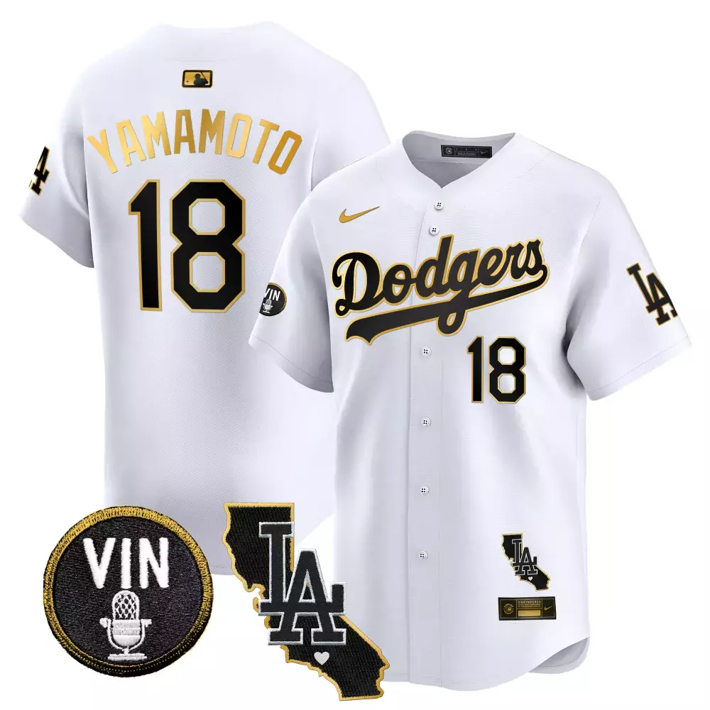 Bryant Vin 18 Dodgers Jersey White LA California Shape Men Black Gold Vapor Premier