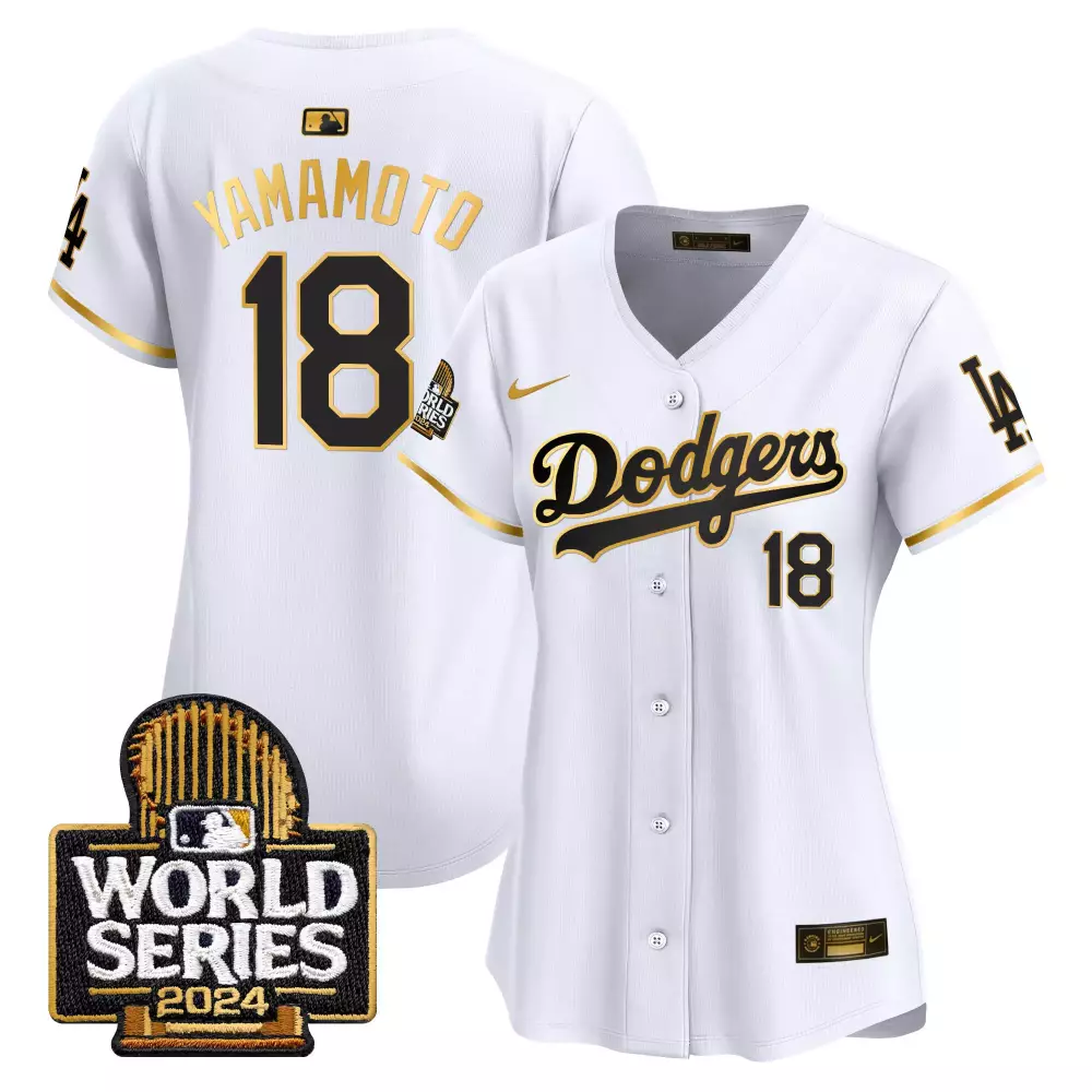 Yoshinobu Yamamoto 18 Dodgers Jersey White World Series 2024 Men Black Gold Vapor