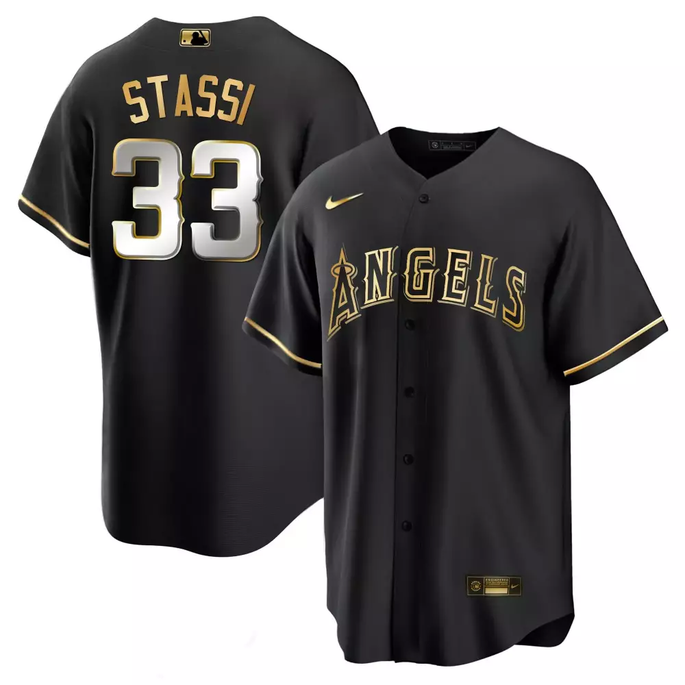 Max Stassi 33 Angels Jersey Black Men Gold Silver Cool Limited All Stitched