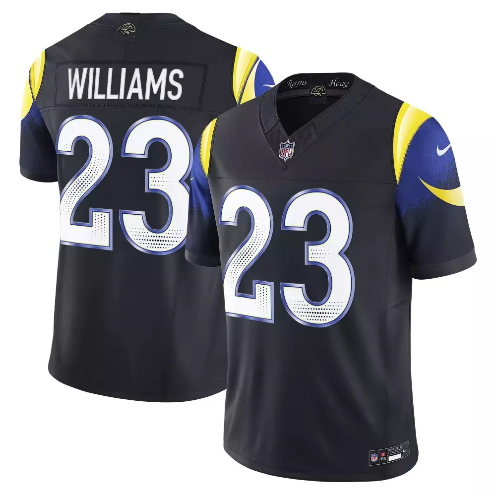 Kyren Williams 23 Rams Jersey Black Men N/a Alternate Custom Design Yellow Blue Vapor