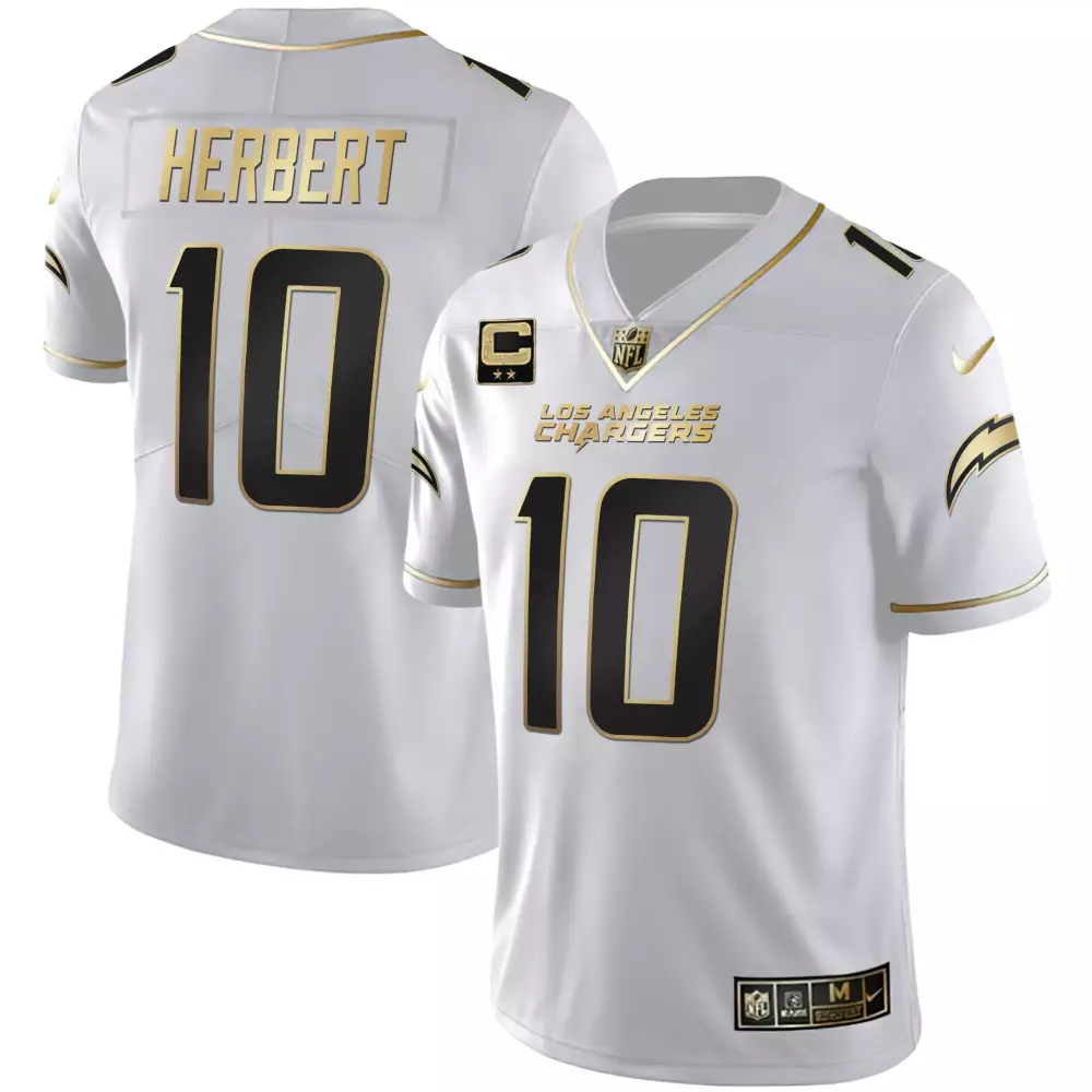 Justin Herbert 10 Jersey White Los Angeles Chargers Men Alternate Black Gold All