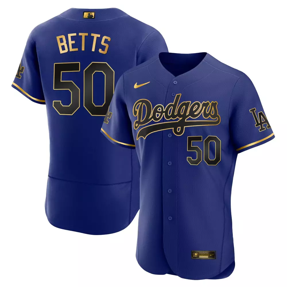 Mookie Betts 50 Dodgers Jersey Royal Blue Men Gold Black All Stitched