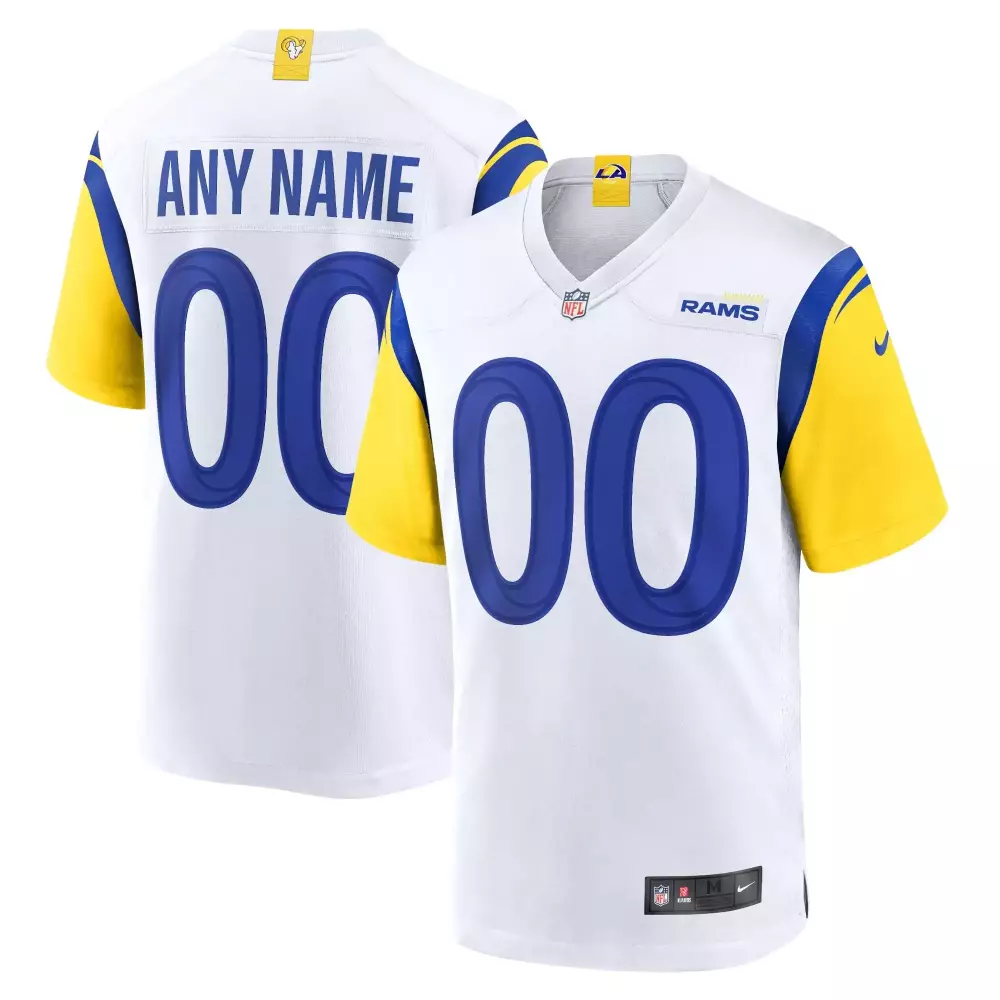 Rams Jersey White Men Blue Yellow Custom Game All Stitched