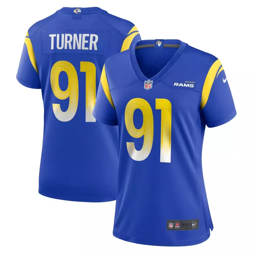 Kobie Turner 91 Rams Jersey Blue Women Replica Yellow White Home Game