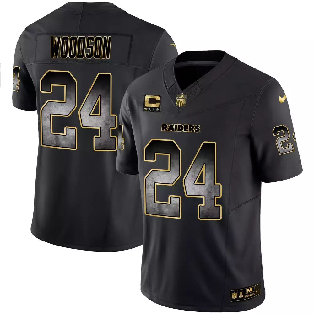 Charles Woodson 24 Raiders Jersey Black (captain) Men Gold Grey Vapor All Stitched