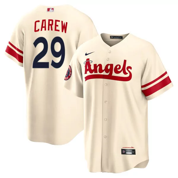 Rod Carew 29 Angels Jersey Cream Los Angeles Red Navy All Stitched Vapor