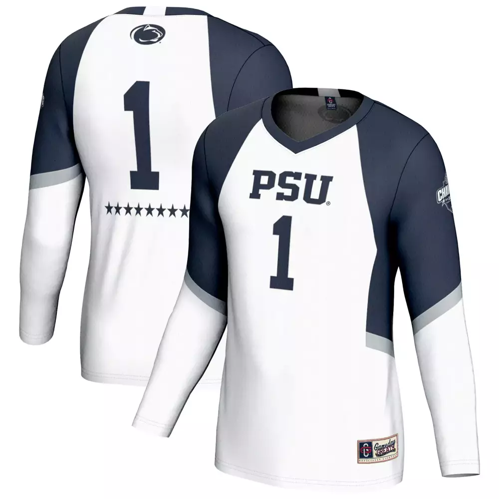 Custom Penn State 1 Jersey White Championship Volleyball Navy Grey All Stitched Vapor