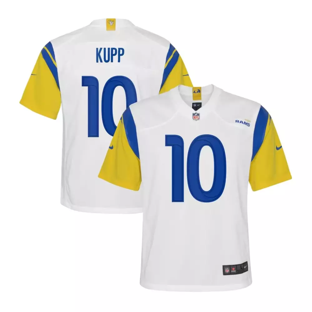 Cooper Kupp 10 Rams Jersey White Men Player Royal Blue Yellow Game