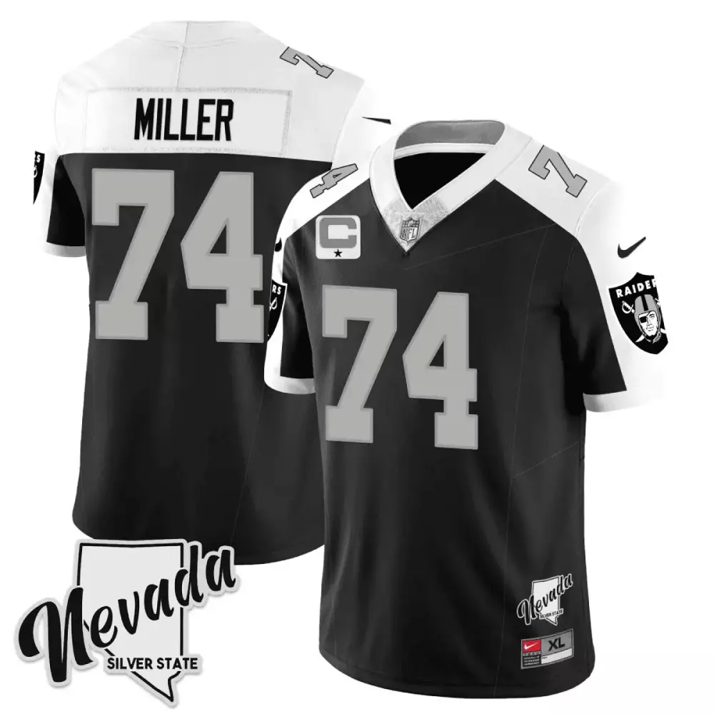 Kolton Miller 74 Raiders Jersey Black Men Standard White Silver Alternate Vapor All