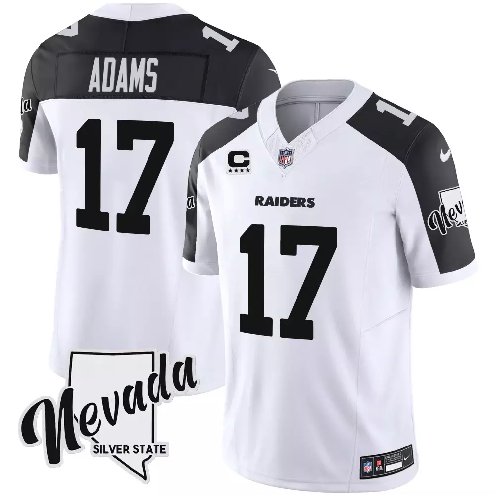 Davante Adams 17 Raiders Jersey White Nevada Silver State (captain Badge) Men Player