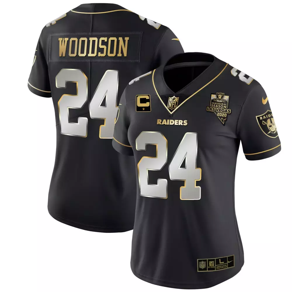 Charles Woodson 24 Raiders Jersey Black Inaugural Season Las Vegas 2020 Women Player