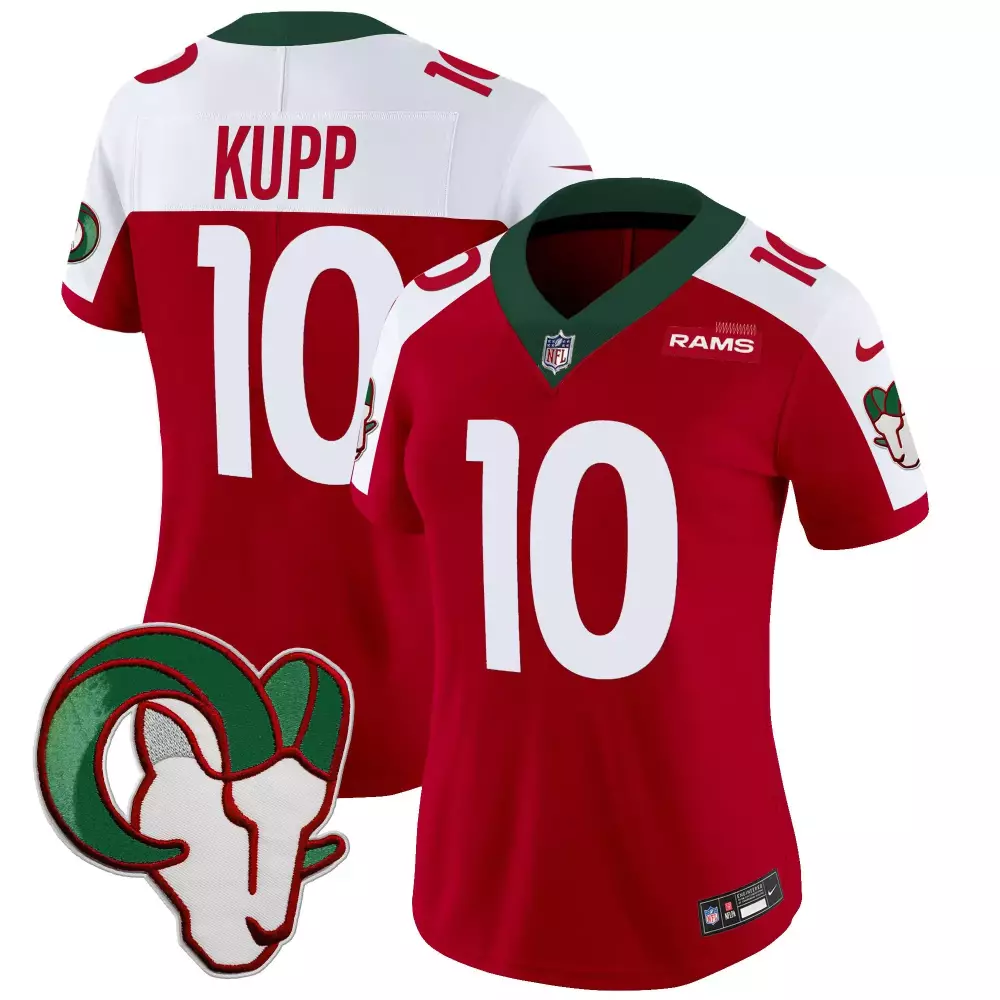 Cooper Kupp 10 Rams Jersey Red Men Split Design White Green Alternate Vapor Limited