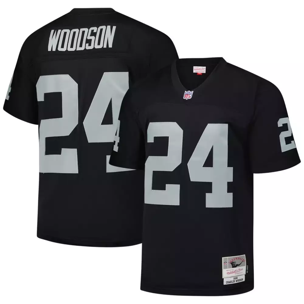 Charles Woodson 24 Raiders Jersey Black Men Traditional Silver Legacy Replica