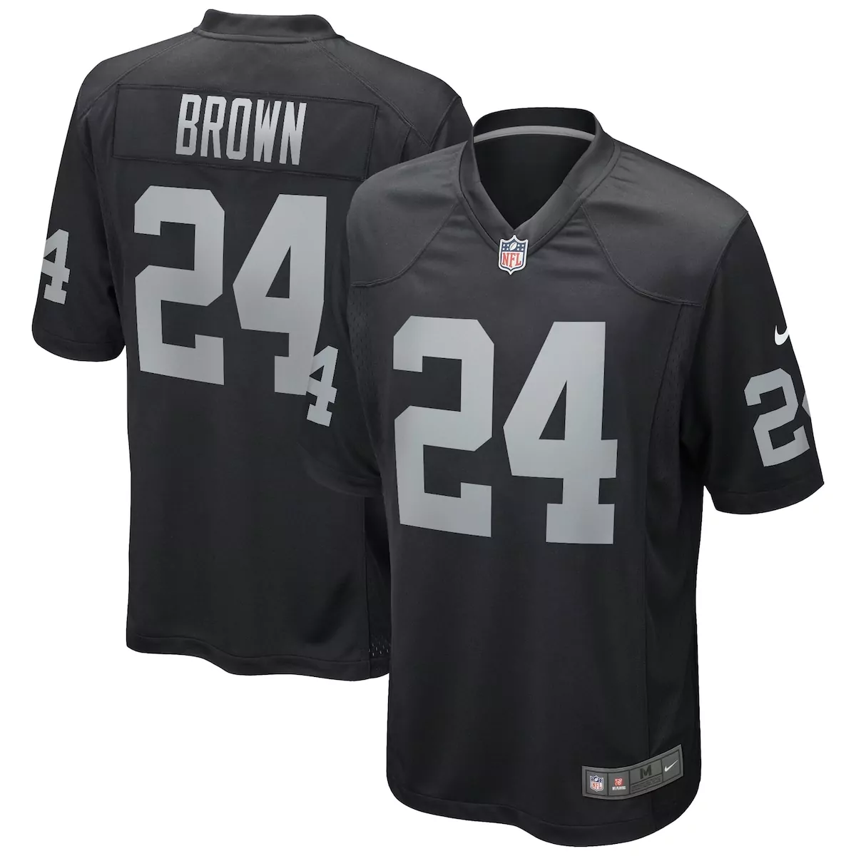 Brown 24 Las Vegas Raiders Jersey Black Men Replica Silver Game Retired
