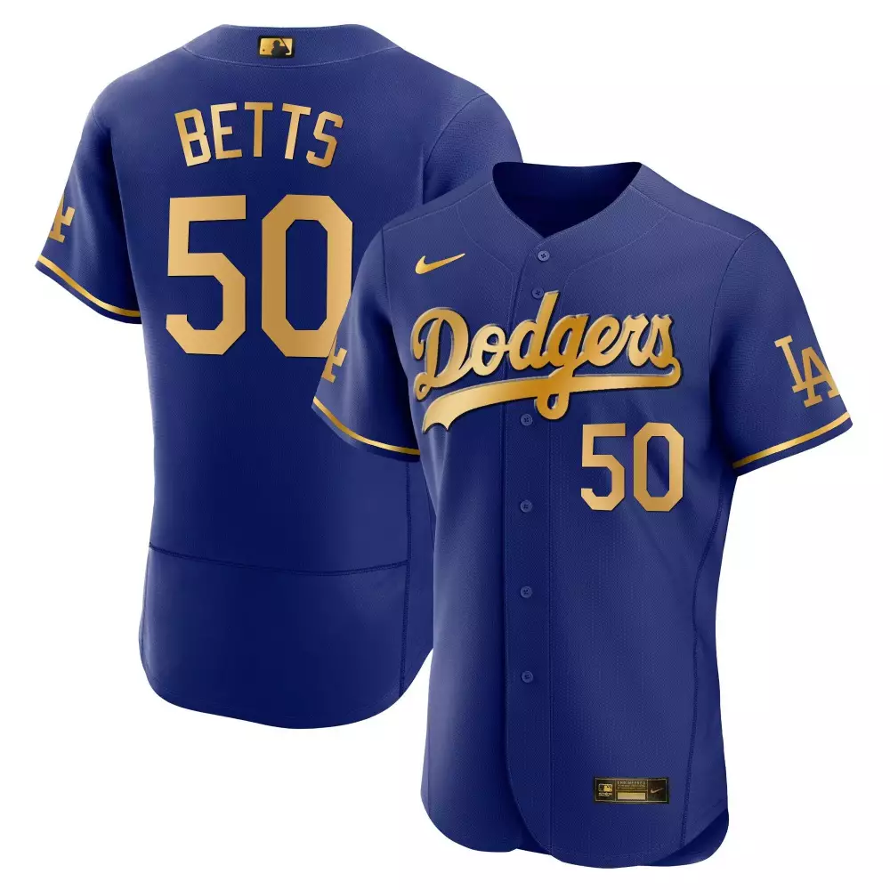 Mookie Betts 50 Dodgers Jersey Blue Men Gold Stitched