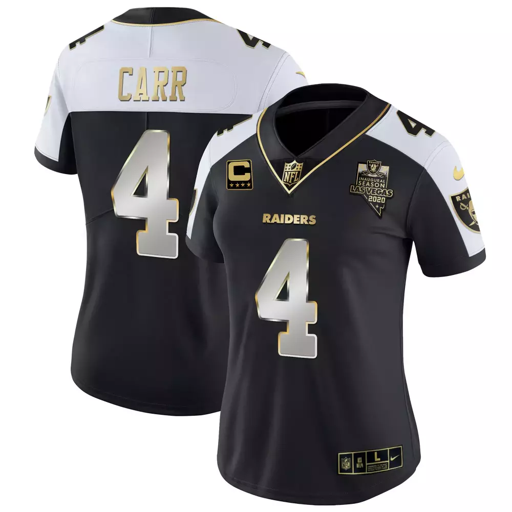 Derek Carr 4 Raiders Jersey Black Women Replica White Silver Gold Stitched