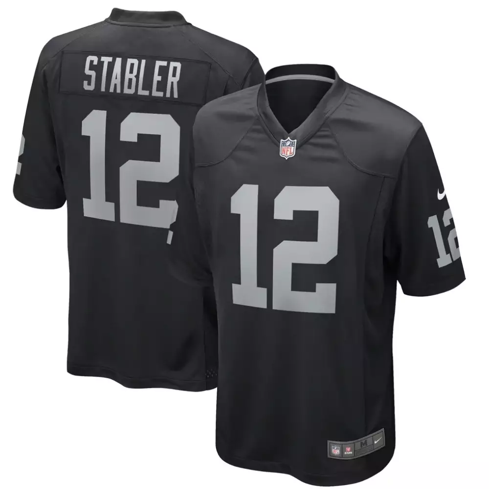Ken Stabler 12 Raiders Jersey Black Men Player Silver Game Retired