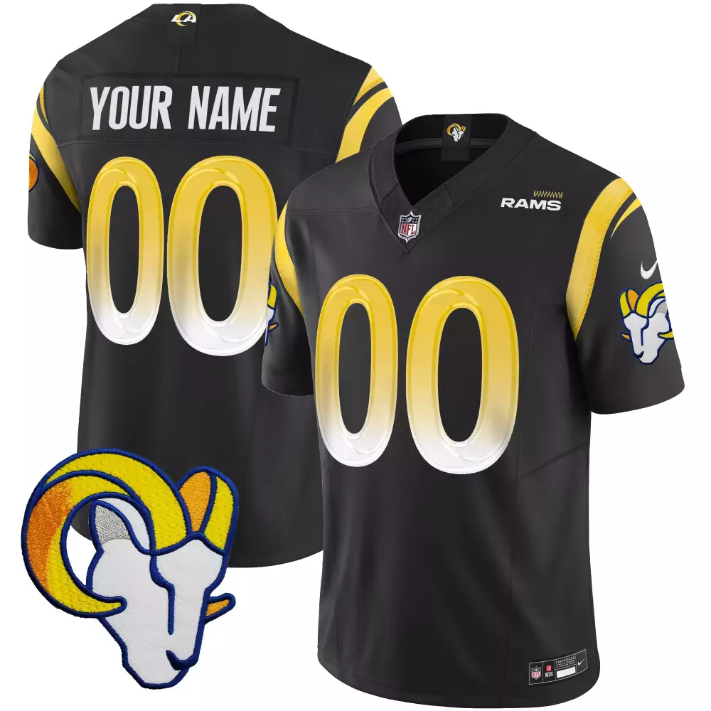 Custom Rams Jersey Black Ram Men Yellow White All Stitched Vapor
