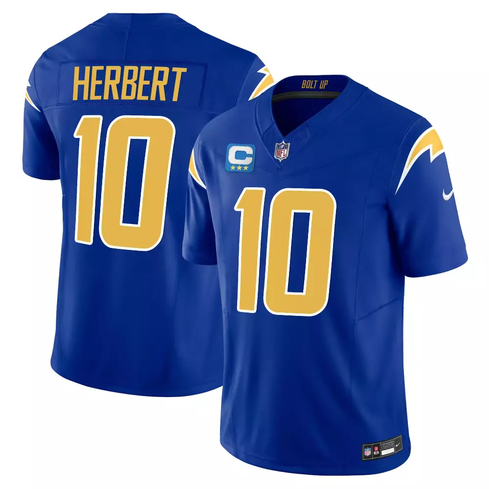 Justin Herbert 10 Chargers Jersey Royal Blue Men Replica Gold White All Stitched